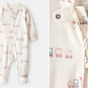 Baby Girl Train Print 100% Cotton Long-Sleeve Snug Fit Sleep & Play Pajamas